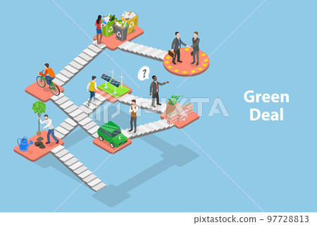 3D Isometric Flat Vector Conceptual Illustration of Green Deal Policy 97728813