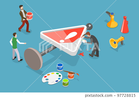 3D Isometric Flat Vector Conceptual Illustration of Caution or Warning Sign 97728815