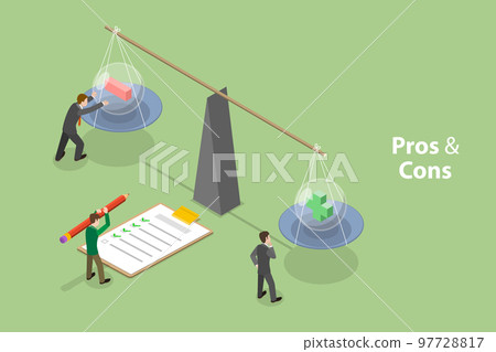3D Isometric Flat Vector Conceptual Illustration of Pros And Cons 3D Isometric Flat Vector Conceptual Illustration of Pros And Cons 97728817
