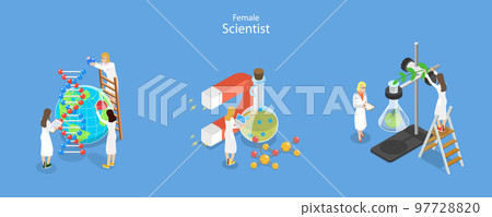 3D Isometric Flat Vector Conceptual Illustration of Female Scientist 3D Isometric Flat Vector Conceptual Illustration of Female Scientist 97728820