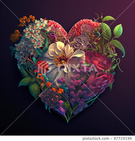Floral romantic heart and flowers. Vintage love... - Stock Illustration ...
