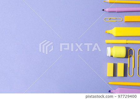 Concept of different stationery accessories, space for text Concept of different stationery accessories, space for text 97729400