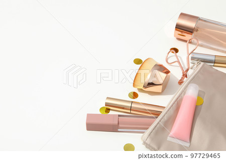 Concept of female accessories, different cosmetics, space for text 97729465