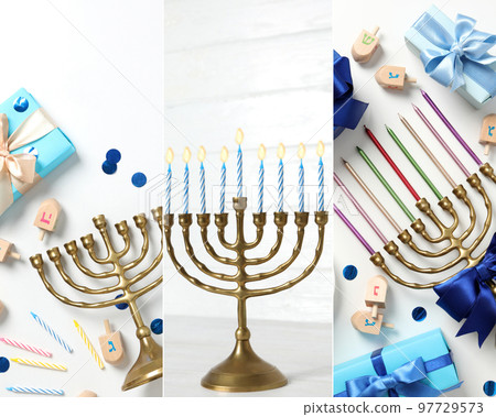 Collage of photos for Hanukkah holiday concept 97729573