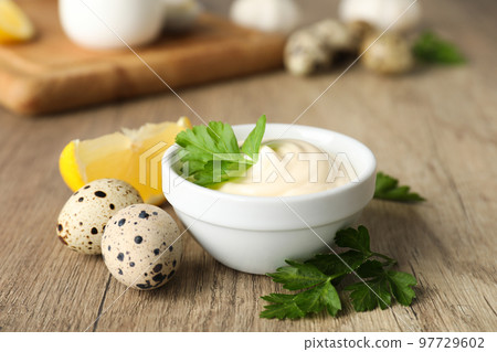 Concept of cooking egg sauce, mayonnaise sauce 97729602