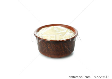 Concept of egg sauce, mayonnaise sauce, isolated on white background Concept of egg sauce, mayonnaise sauce, isolated on white background 97729618