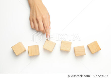 Blank wooden cubes for different concepts, top view Blank wooden cubes for different concepts, top view 97729683