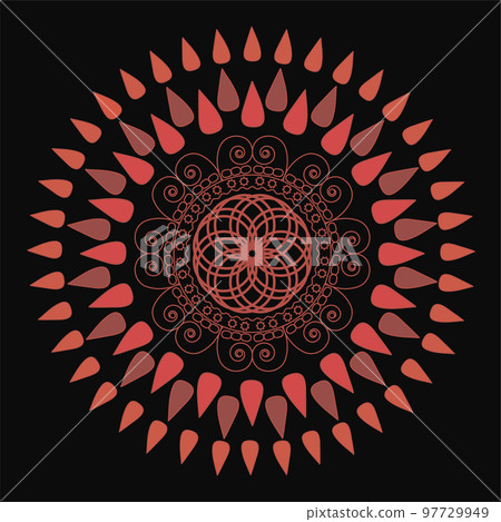 Mandala vector design element, round ornament decoration. Red on black background vintage decorative elements. Aboriginal folk art coloring  mandala, ethnic mandala, oriental pattern illustration Mandala vector design element, round ornament decoration. Red on black background vintage decorative elements. Aboriginal folk art coloring  mandala, ethnic mandala, oriental pattern illustration 97729949