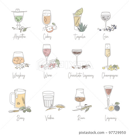 Types of bar glasses set alcohol glassware Vector Image