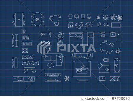 Construction drawing furniture icons blue Construction drawing furniture icons blue 97730023