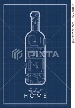 Wine bottle construction drawing blue 97730034