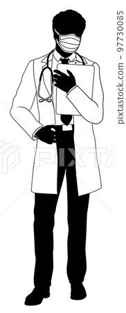 Doctor Man and Clipboard Medical Silhouette Person Doctor Man and Clipboard Medical Silhouette Person 97730085