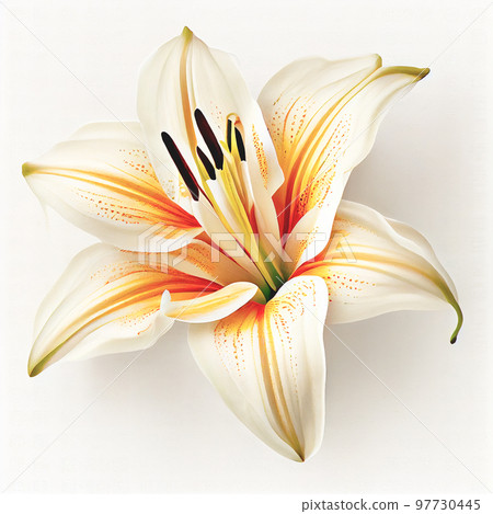Top view of Lilies flower on a white background, perfect for representing the theme of Valentine's Day. Top view of Lilies flower on a white background, perfect for representing the theme of Valentine's Day. 97730445