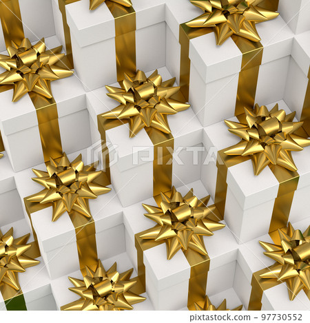 Gift boxes with ribbon and bow for Merry Christmas flying and falling on white 97730552