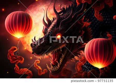 Chinese New Year Decoration--Closeup of Dancing Dragon and knots 97731135