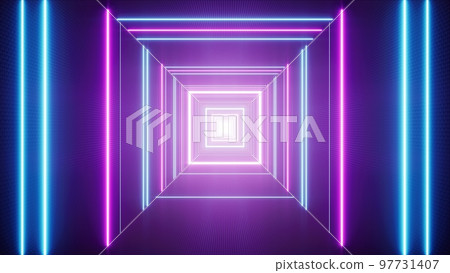 Neon Fluorescent lamp Square Tunnel VJ Background 3D Rendering Neon Fluorescent lamp Square Tunnel VJ Background 3D Rendering 97731407