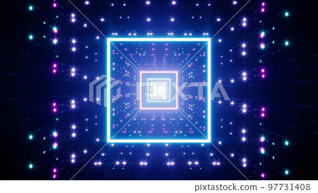 Neon Glittering Square Tunnel VJ Background 3D Render 97731408