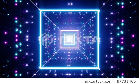 Neon Glittering Square Tunnel VJ Background 3D Render Neon Glittering Square Tunnel VJ Background 3D Render 97731409