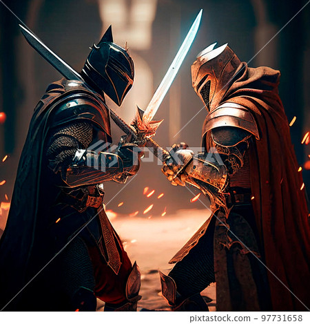 epic cinematic battle of two warriors in armor epic cinematic battle of two warriors in armor 97731658