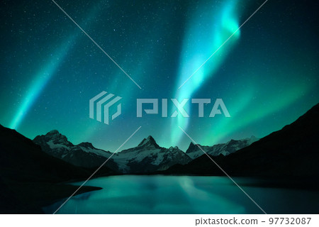 Northern lights in winter mountains Northern lights in winter mountains 97732087