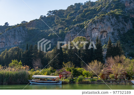 Famous Lycian Tombs of ancient Caunos city, Dalyan, Turkey Famous Lycian Tombs of ancient Caunos city, Dalyan, Turkey 97732189