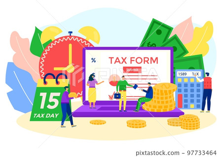 Online tax money financial payment concept, vector illustration. Business man woman people character with account pay flat bill to banking service. Online tax money financial payment concept, vector illustration. Business man woman people character with account pay flat bill to banking service. 97733464