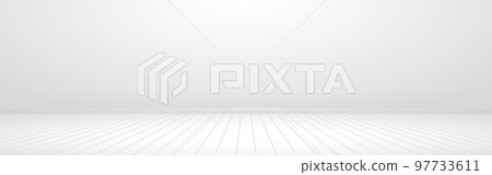 Wall and floor mockup. Empty white room. Wide wall with light effect. Interior template with wooden floor. Clean living space template. Vector illustration Wall and floor mockup. Empty white room. Wide wall with light effect. Interior template with wooden floor. Clean living space template. Vector illustration 97733611