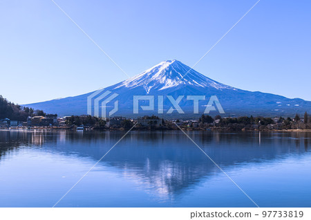 Upside-down Fuji early in the morning from Lake Kawaguchi 97733819