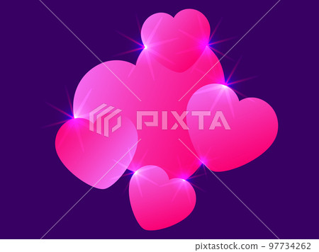 Pink gradient hearts with glitter on purple background. Happy Valentine's Day. Sparkling light. Love card with place for text. Festive design for greeting card, posters and banner. Vector illustration Pink gradient hearts with glitter on purple background. Happy Valentine's Day. Sparkling light. Love card with place for text. Festive design for greeting card, posters and banner. Vector illustration 97734262