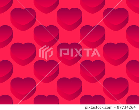 Red 3d heart seamless pattern. Isometric hearts with gradient. Happy Valentine's Day. Festive design for print, posters and wrapping paper. Vector illustration Red 3d heart seamless pattern. Isometric hearts with gradient. Happy Valentine's Day. Festive design for print, posters and wrapping paper. Vector illustration 97734264