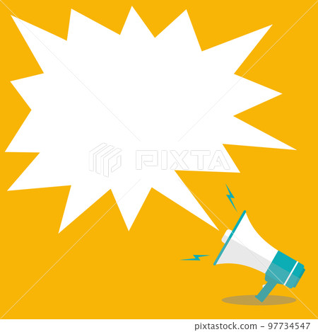 Comic-style vector illustration on a yellow background with an announcement message blown out from a loudspeaker megaphone Comic-style vector illustration on a yellow background with an announcement message blown out from a loudspeaker megaphone 97734547