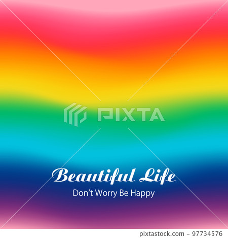 粉色、紅色、黃色、綠色、淺藍色、藍色和紫色以彩虹色的生動漸變平滑混合。 97734576