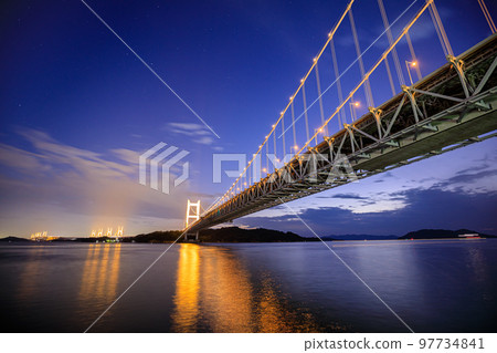 Seto Ohashi Bridge illuminated at night seen from Tatsuchiura Park Kurashiki City, Okayama Prefecture Seto Ohashi Bridge illuminated at night seen from Tatsuchiura Park Kurashiki City, Okayama Prefecture 97734841