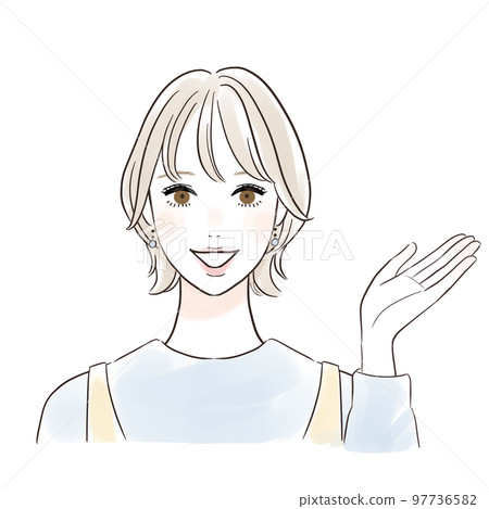 一個帶著微笑引導的休閒女人 97736582