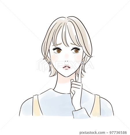 A woman thinking with her finger on her cheek Casual 97736586