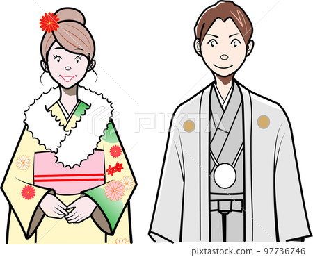 Kimono, men and women in kimono - Stock Illustration [97736746] - PIXTA