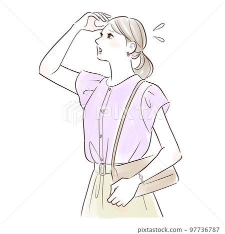 A woman who is in trouble with strong sunlight A woman who is in trouble with strong sunlight 97736787