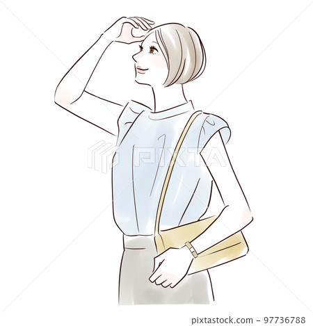 一個微笑的女人牽著她的手,望著遠方 一個微笑的女人牽著她的手,望著遠方 97736788