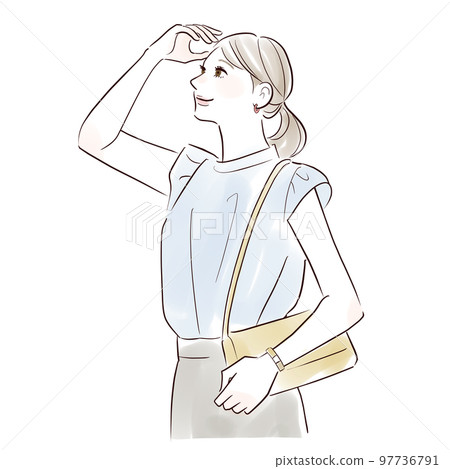 一個微笑的女人牽著她的手,望著遠方 一個微笑的女人牽著她的手,望著遠方 97736791