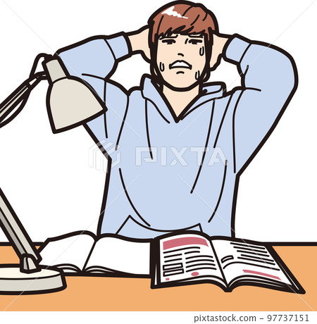 A boy who holds his head to study A boy who holds his head to study 97737151