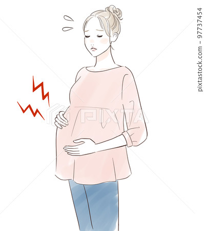 A pregnant woman who hurts a stomach A pregnant woman who hurts a stomach 97737454