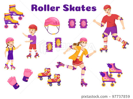 Kids Riding Roller Skates in City Park for Outdoors Activity, Sport Recreation or Weekend Leisure in Flat Cartoon Hand Drawn Templates Illustration 97737859