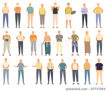 Tattoos in old age icons set cartoon vector. Rock granny. Rocker grandma 97737964