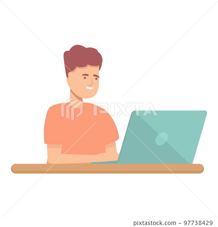 Smilling boy programming icon cartoon vector. Computer technology. Education class Smilling boy programming icon cartoon vector. Computer technology. Education class 97738429