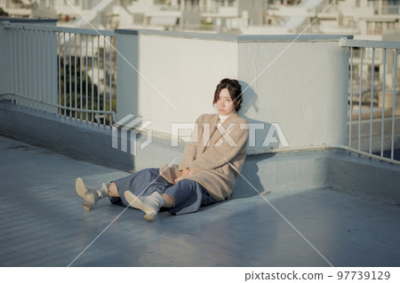 rooftop and woman rooftop and woman 97739129