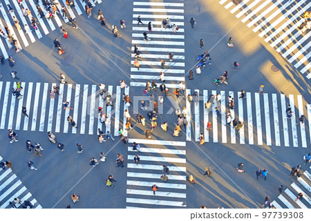 Sukiyabashi Scramble Crossing in the afternoon sun Sukiyabashi Scramble Crossing in the afternoon sun 97739308
