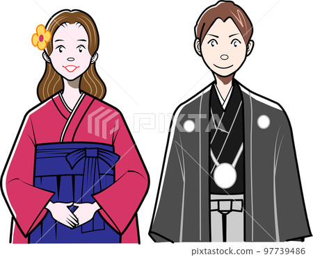 Man and woman in full dress and hakama 97739486