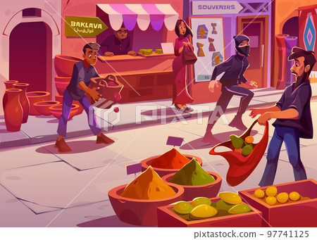 Scene on arabic market with thief run off 97741125