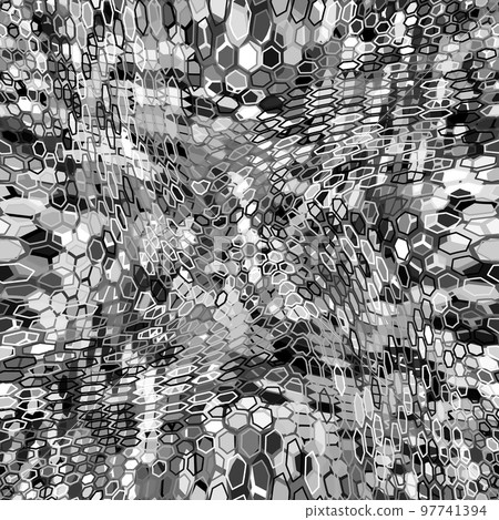 Snake skin scales texture hexagon. Seamless pattern black white background 97741394