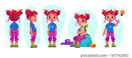 Little girl cartoon character for animation set 97742081